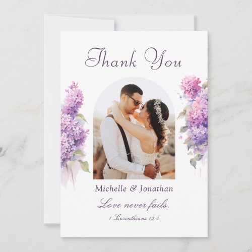 Lilac Flowers Photograph Bible Verse Wedding Thank You Card