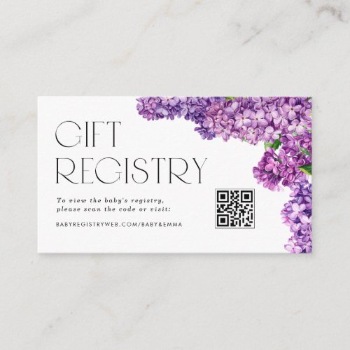 Lilac Flowers QR Code Baby Shower Registry Enclosure Card