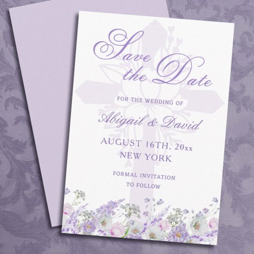 Lilac Flowers Religious Wedding Save The Date