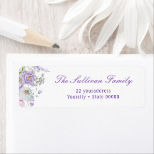 Lilac flowers script return address label