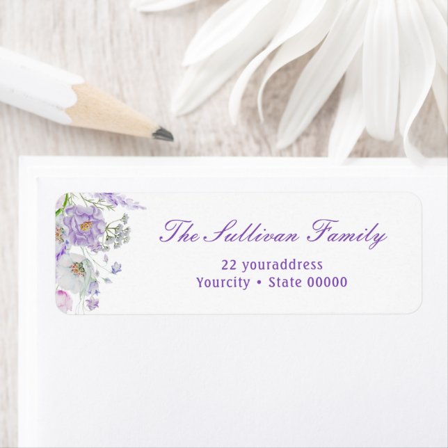 Lilac flowers script return address label (Insitu)