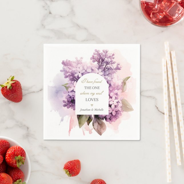 Lilac Flowers Watercolor Art Wedding Bible Verse Napkins (Insitu)