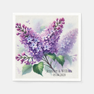 Lilac Flowers Watercolor Floral Wedding Napkins
