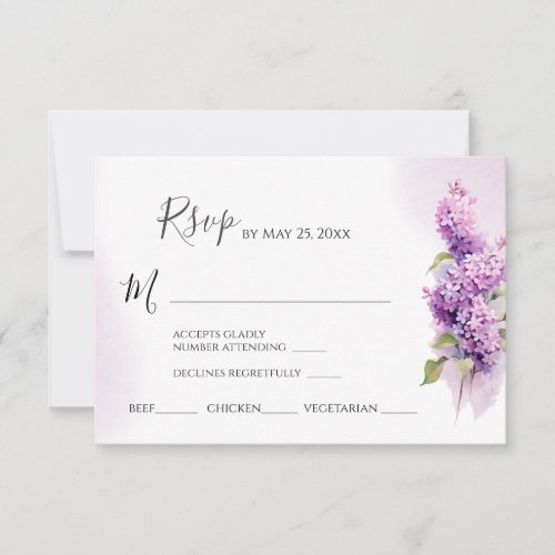 Lilac Flowers Watercolor Wedding Meal Choices RSVP Card