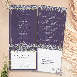 Lilac Foliage Purple All In One Wedding Details Invitation