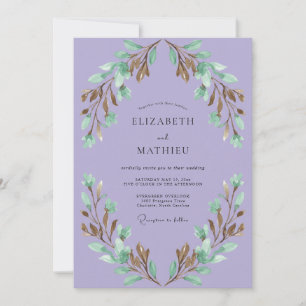 Lilac Foliage Wreath Wedding Invitation