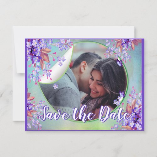 Lilac Forget_me_not Flower Save the dates Announcement