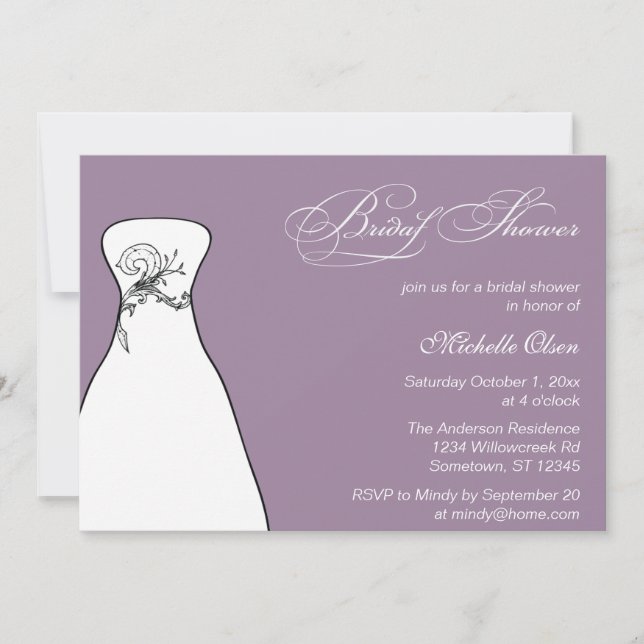 Lilac Formal Wedding Gown Bridal Shower Invitation (Front)