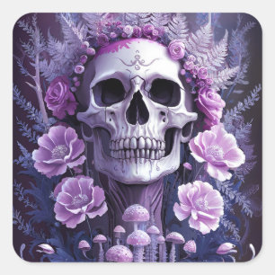 Lilac Garden Goth Skull, Purple Fantasy Square Sticker