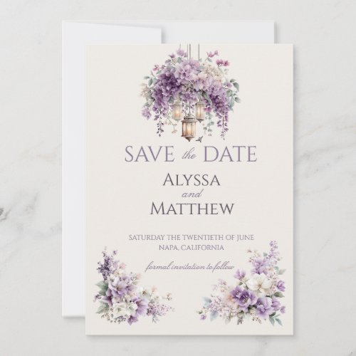 Lilac Garden Lantern Romance Save the Date Invitation