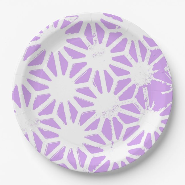 Lilac geometric pattern paper plates (Front)