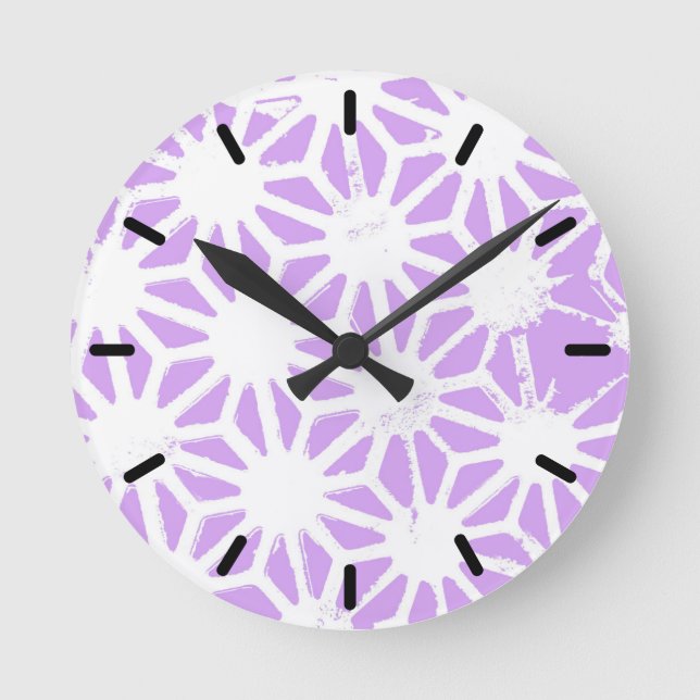 Lilac geometric pattern round clock (Front)