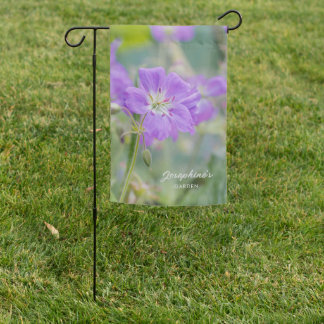 Lilac Geranium Wildflower Nature Photo Custom Name Garden Flag