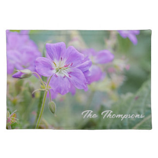 Lilac Geranium Wildflower Photo Custom Family Name Cloth Placemat