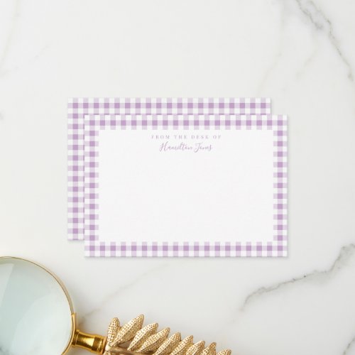 Lilac Gingham Check Personal Stationery Card