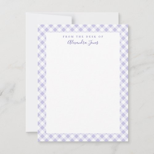 Lilac Gingham Check Personal Stationery Note Card