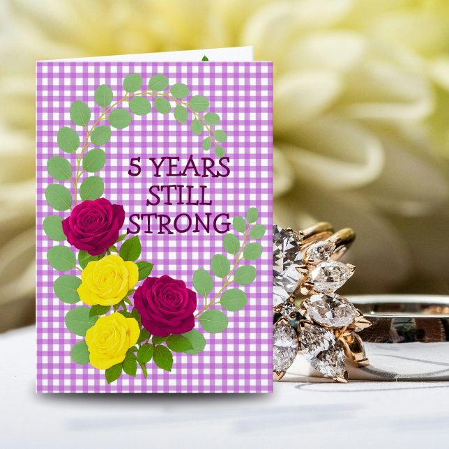 Lilac Gingham Floral 5th Anniversary Couple Gift Card (Creator Uploaded)