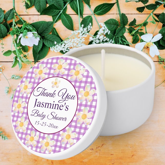 Lilac Gingham floral Girl Baby Shower Custom Favor Mini Candle Favors (Creator Uploaded)