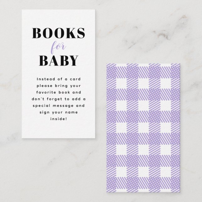Lilac Gingham Plaid Baby Shower Book Request Enclosure Card (Front/Back)