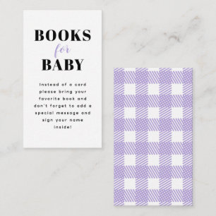 Lilac Gingham Plaid Baby Shower Book Request Enclosure Card