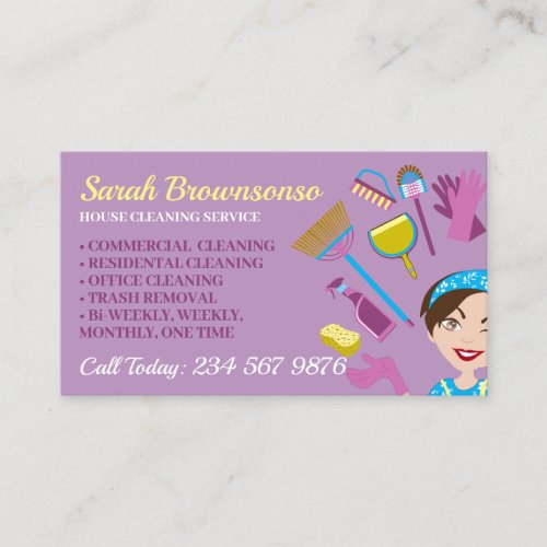 Lilac Girl Janitorial Gloved Apron Maid Business Card