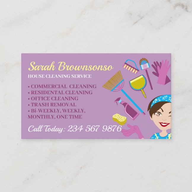 Lilac Girl Janitorial Gloved Apron Maid Business Card