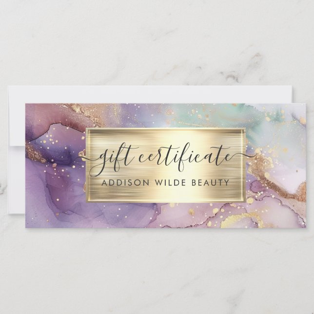 Lilac Glitter Faux Gold Foil Gift Certificate (Front)