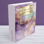 Lilac Glitter Watercolor Faux Gold Foil 3 Ring Binder<br><div class="desc">Lilac Glitter Watercolor Faux Gold Foil 3 ring binder. This design features a classy signature script style font set against a beautiful modern lilac sparkle background. Perfect for a beauty salon,  hair stylist,  makeup artist,  or cosmetologist.</div>