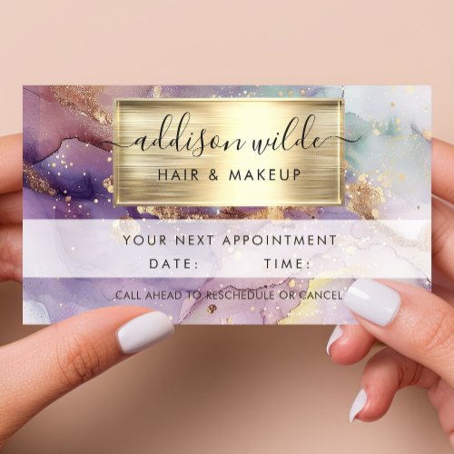 Lilac Glitter Watercolor Faux Gold Foil Appointment Card