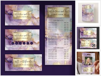 Lilac Glitter Watercolor Faux Gold Foil Business
