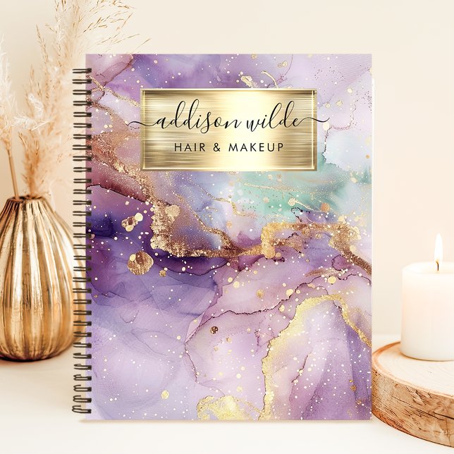 Lilac Glitter Watercolor Faux Gold Foil Business Notebook (Creator Uploaded)