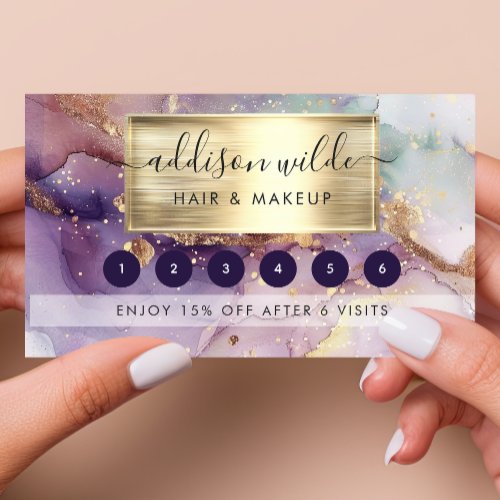 Lilac Glitter Watercolor Faux Gold Foil Loyalty Card