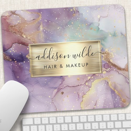 Custom Mousepads 6 Lilac Glitter Watercolor Faux Gold Foil Mouse Pad