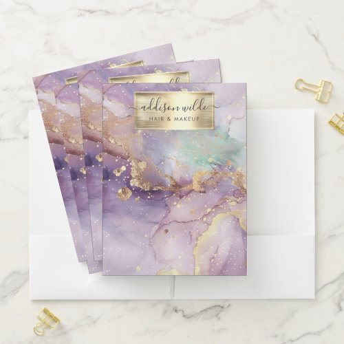 Lilac Glitter Watercolor Faux Gold Foil Pocket Folder