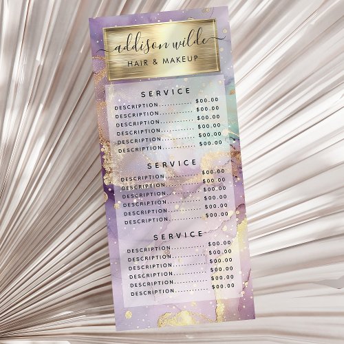 Lilac Glitter Watercolor Faux Gold Foil Price Rack Card