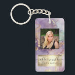 Lilac Glitter Watercolor Faux Gold Foil Salon ID Keychain<br><div class="desc">Lilac Glitter Watercolor Faux Gold Foil Salon ID Keychain</div>