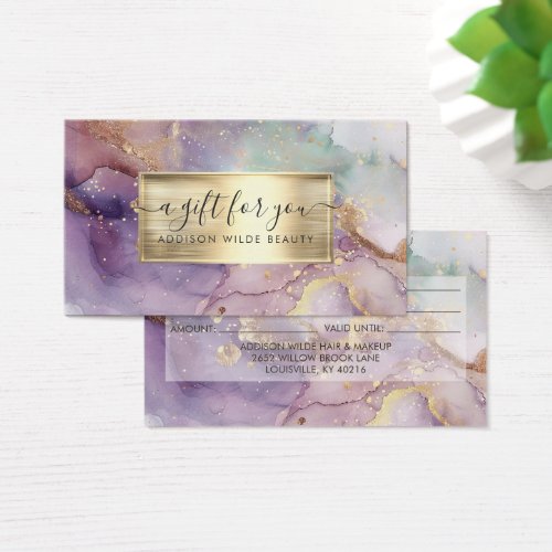 Lilac Glitter Watercolor Faux Gold Salon Gift Card