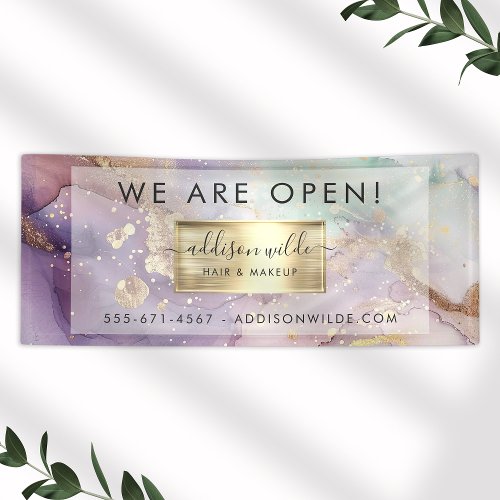 Lilac Glitter Watercolor Faux Gold Salon Opening Banner