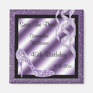 Lilac Glittery Stiletto & Streamers 45th Birthday Magnet
