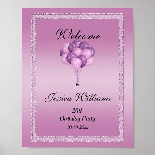 Lilac  Glitzy Glitter Balloons Birthday  Poster