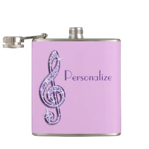 Lilac Glitzy Sparkly Music Notes Flask