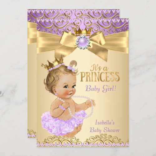 Lilac Gold Ballerina Princess Baby Shower Blonde Invitation