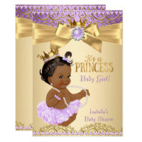 Lilac Gold Ballerina Princess Baby Shower Ethnic Card