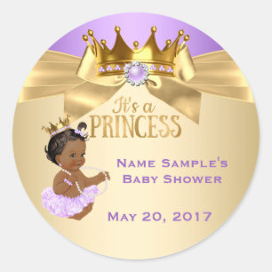 Lilac Gold Ballerina Princess Baby Shower Ethnic Classic Round Sticker