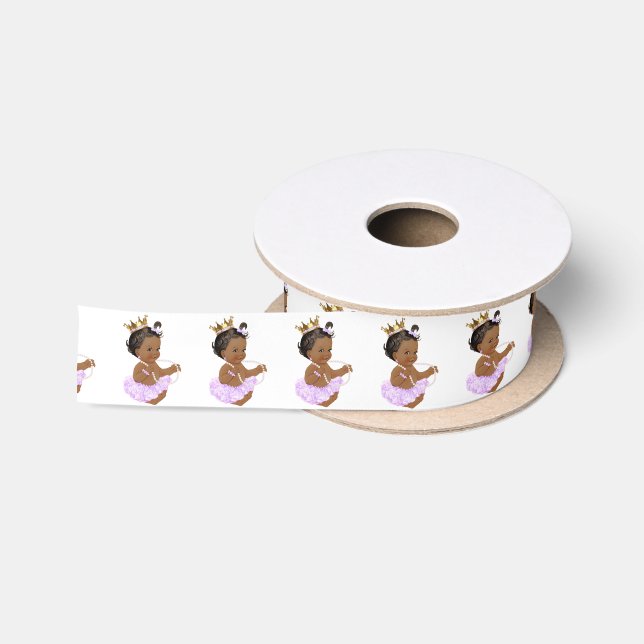 Lilac Gold Ballerina Princess Baby Shower Ethnic Satin Ribbon (Spool)