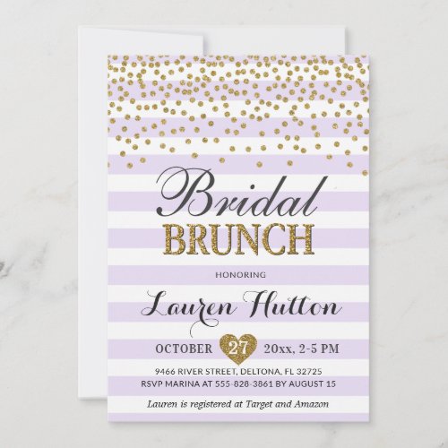 Lilac Gold Bridal Brunch Invitations Cards Mimosa