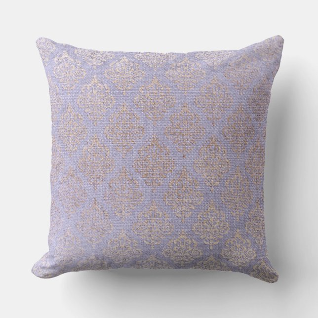 Lilac Gold Damask Reversible Decorative Pillow (Front)