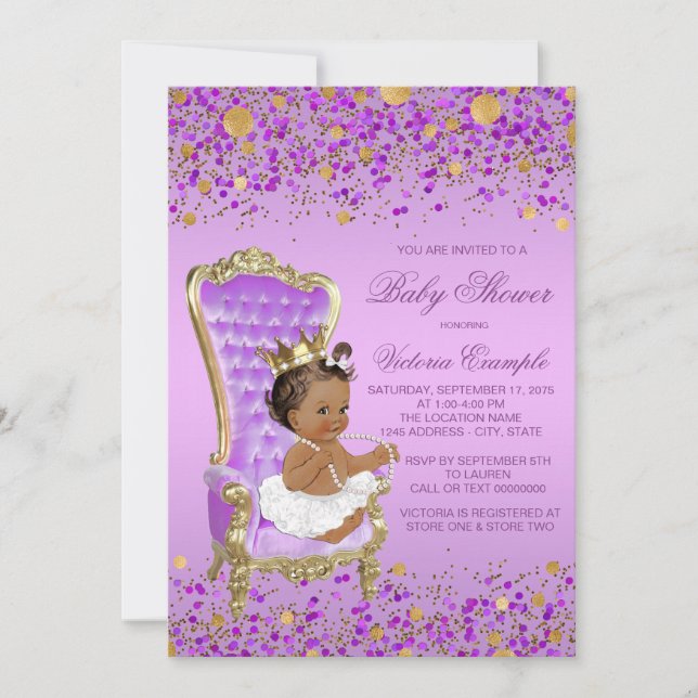 Lilac Gold Ethnic Princess Baby Shower Invitation (Front)