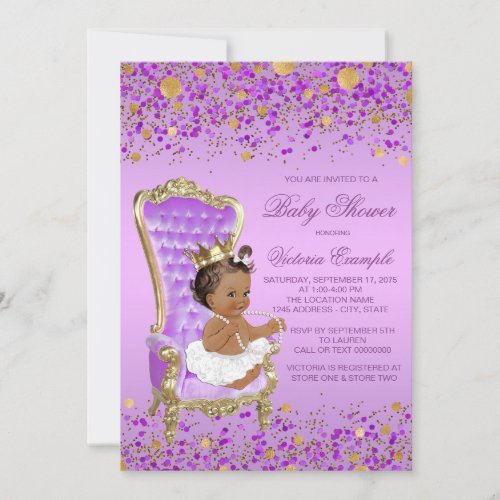 Lilac Gold Ethnic Princess Baby Shower Invitation