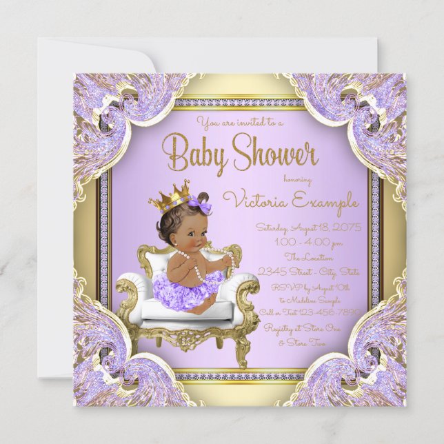 Lilac Gold Ethnic Princess Baby Shower Invitations (Front)